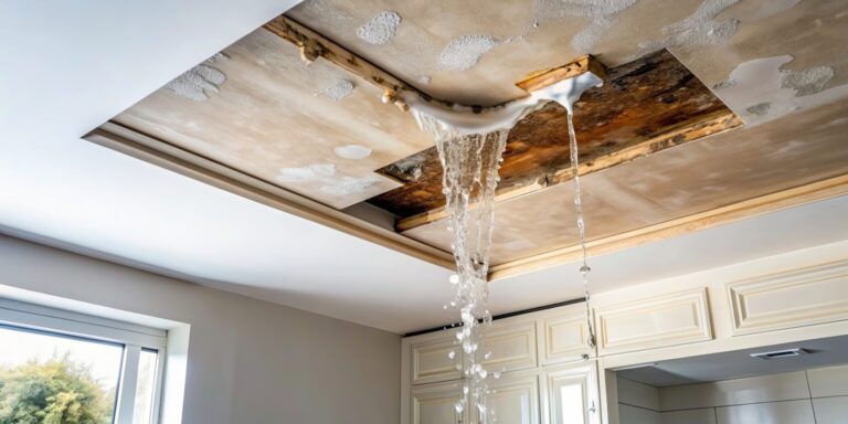 Water pouring through a damaged ceiling with visible water and mold damage inside a home in Central Connecticut – emergency water damage restoration by Paul Davis Restoration of Central Connecticut